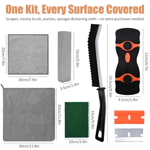 MiToBeLe Heavy Duty Oven Cleaner Brush Set,Oven Cleaning Kits,Oven Cleaning Tools Accessories with Razor Blade Scraper,Crevice Cleaning Brush,Pumice Stone,Microfiber Cleaning Cloth,Scrub Sponges