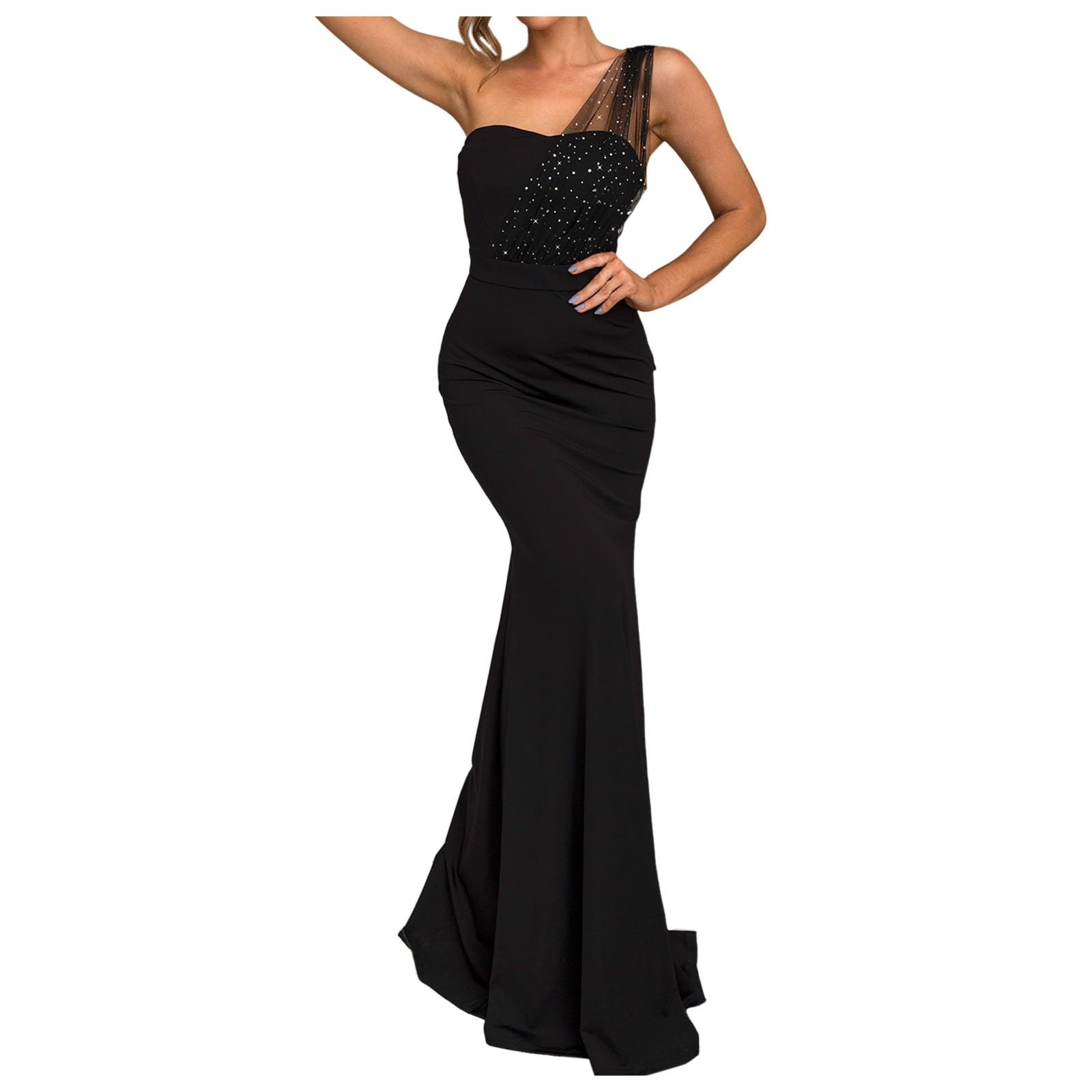 Robe de Soirée Élégante 2024 pour Événements Formels - Modèle Longueur Solide sans Manches (Black, XL)
