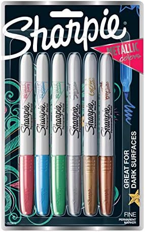 Sharpie Metallic Permanent Markers, Fine Point, Assorted Colors, 6 Count