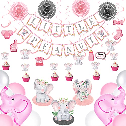 Pink Elephant Baby Shower Decorations Include Pink Elephant Banner Pink Elephant Foil Balloons Latex Balloons Pink Elephant Hanging Swirls Cake Toppers Honeycomb Table Centerpieces for Girl Birthday