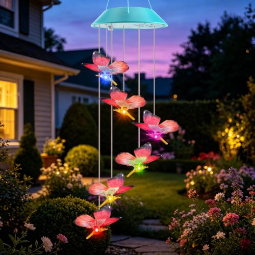 Image of Toodour Solar Wind Chime, Color Changing LED Swaying Butterfly Wind Chimes, Upgrade Butterfly with Fluttering Wings, Waterproof Solar Outdoor Light Decor for Garden Window Patio, Gift for Mom Grandma