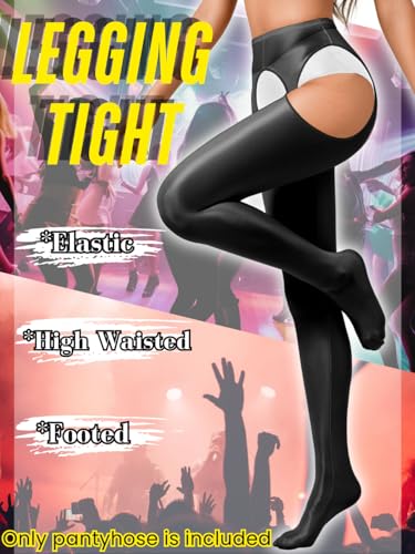 Image of ChiaoLezhee Sexy Shiny Tights, Sheer High-Waisted, Suspender Pantyhose For Women Rave Party Outfits Leggings Pants Exotic
