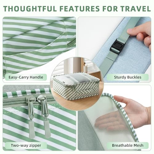 Image of BAGAIL 8 Set Packing Cubes Luggage Packing Organizers for Travel Accessories-White and Matcha Stripe