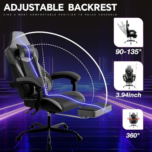 Image of Gaming Chair with Footrest, High Back Gaming Chairs PVC Leather Ergonomic Gamer Chair with Adjustable Headrest Lumbar Support Racing Style Video Gaming Chair for Office /Home (BlackGrey)