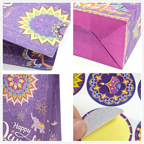 KYMY-Diwali-Party-Treat-Bags-12pcs-Diwali-Rangoli-Gift-Candy-Bags-with-Stickers-India-Festival-of-Lights-Gift-Goodie-Bags-India-Deepavali-Party-Favor-for-Indian-Celebration-Supplies-Decoration
