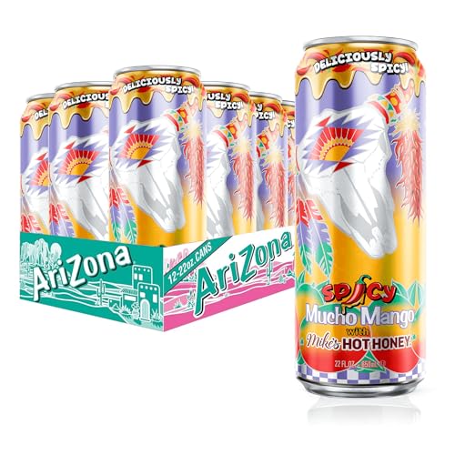 AriZona Mucho Mango, Fruit Juice Drink with Mikes Hot Honey - Big Can, 22 Fl Oz (Pack of 12)