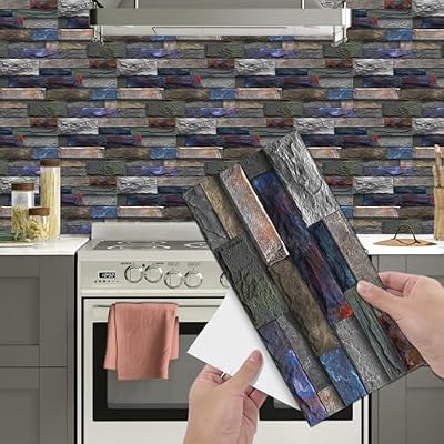artfanke 30 Sheets Peel and Stick Kitchen Backsplash Tile Stickers, 6"x 12" Slab Marble Self Adhesive Retro Subway Wall Tiles Panel fDecal or Kitchen Bathroom (Red Purple Rock)