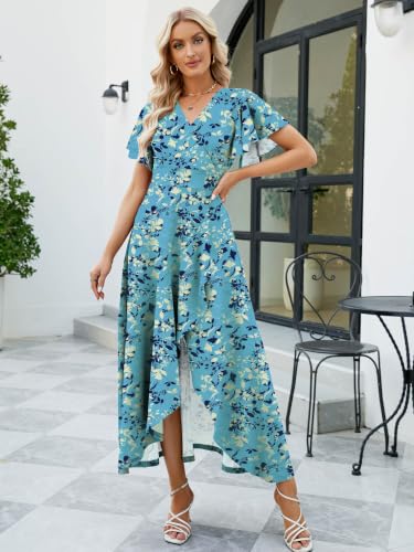 Image of Long Black Formal Dresses for Women Gowns Evening Party Cocktail Dress,Split Elegant V Neck Wrap Ruffle Wedding Guest Dresses