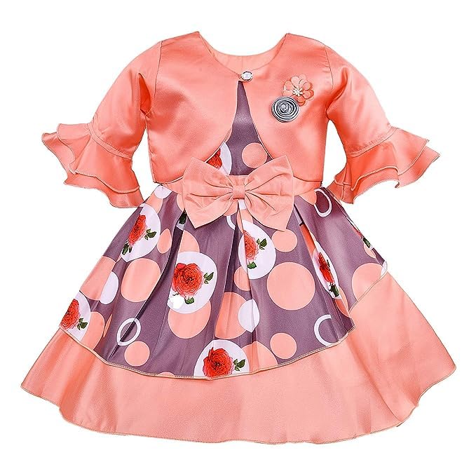 Image of Wish Karo Baby Girls Frock Dress for Girls with Jacket-(fe2803org Orange 9-12mths)