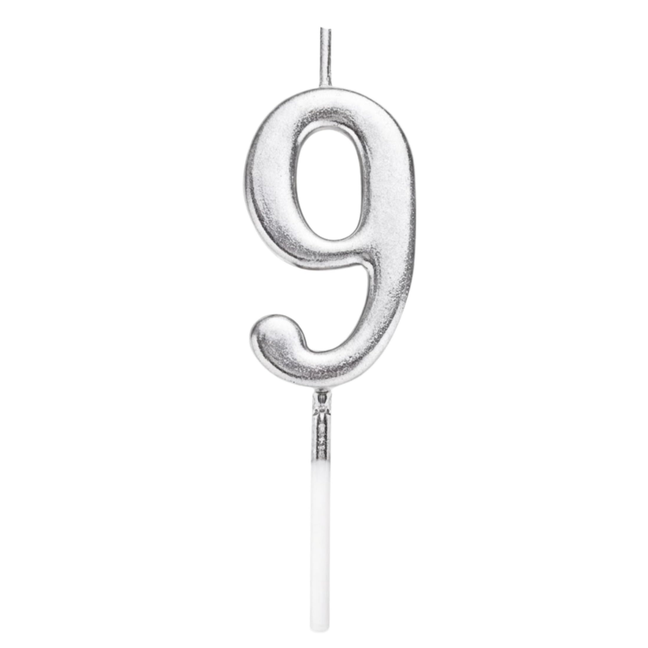 Shatchi Silver Birthday Number 9 Candle Cake Topper Decorations For 10Th 20Th 30Th 40Th 50Th Birthday Anniversary Party Supplies Metallic Number Candle Celebration Cake Décor