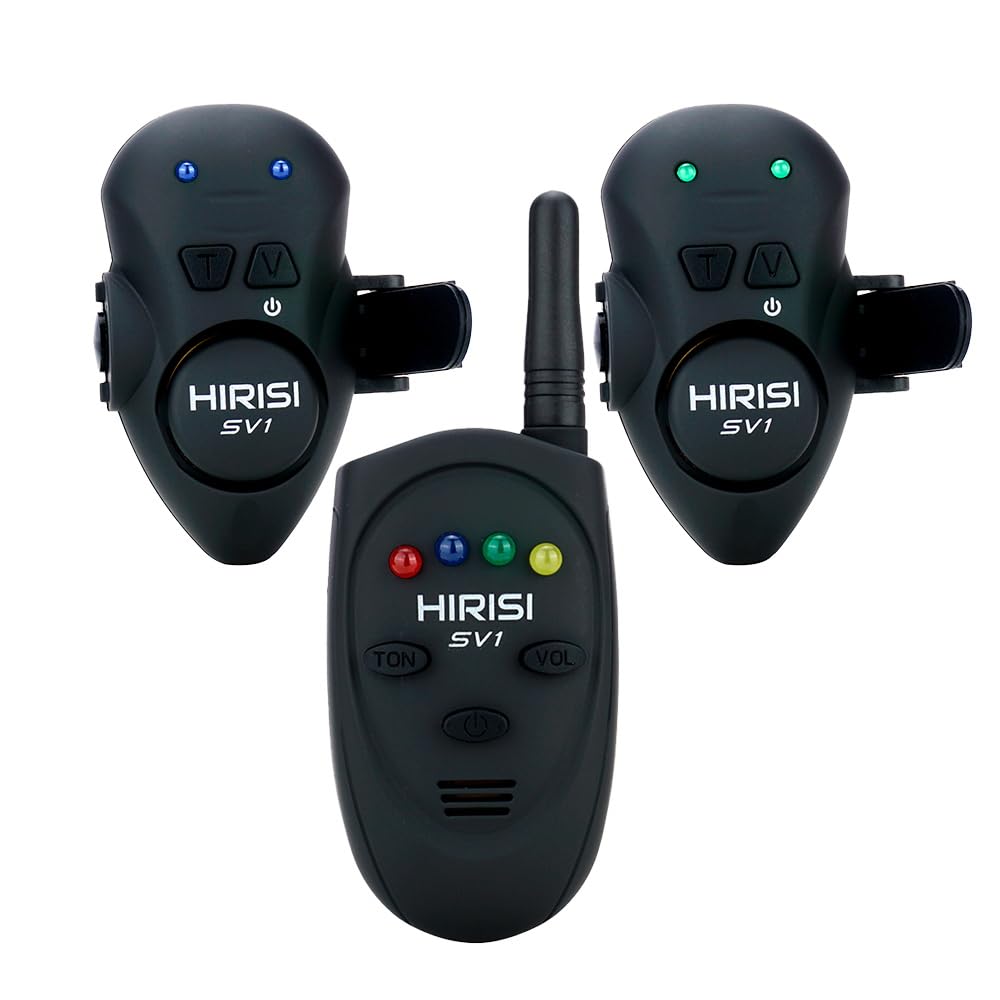 Hirisi Tackle Alarme de morsure à la carpe avec télécommande - Alarme de pêche pour canne à pêche avec volume réglable et bip sonore - Compact, léger et étanche - Détecteur de morsure par vibration