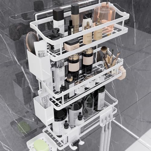 Zilnox 浴室用ラック シャワーラック 強力粘着固定 お風呂 収納 浴室 洗面所 バスルーム 3段 ホワイト 幅31.5x奥行14x高9.5CM