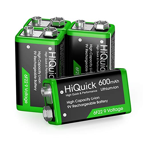 HiQuick 9V High Capacity 600mAh Lithium Rechargeable Batteries, 9 Volt Li-ion PP3 Batteries, Pack of 4