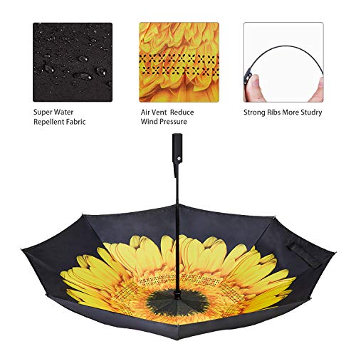 Image of NOORNY Inverted Umbrella Double Layer Automatic Folding Reserve Umbrella Windproof UV Protection for Rain Car Travel Outdoor Men Women