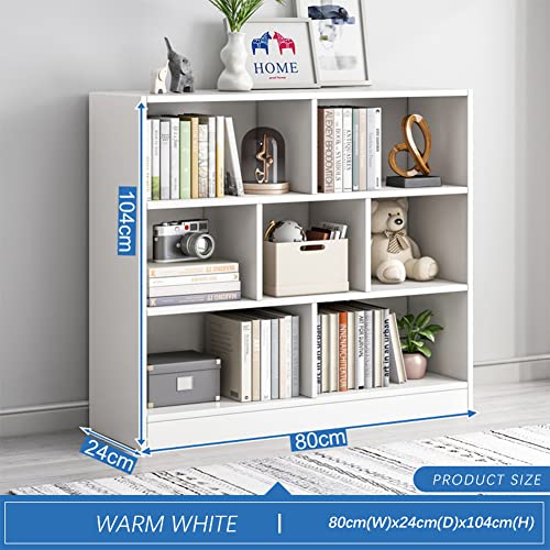 Image of IOTXY Open Shelf Low Bookcase - Wooden 3-Tier Cube Bookshelf, Warm White