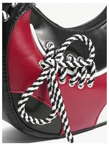 MakeMeChic Women's Colorblock Shoulder Bag Faux Leather Tie Top Handle Y2k Underarm Bag4