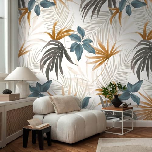 Papel pintado palmeras TNT para crear un salón exótico y luminoso en tonos crema 2