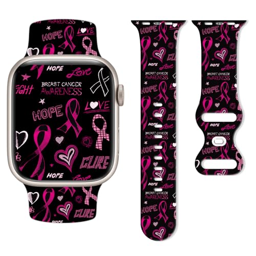 Breast Cancer Awareness Watch Bands Compatible with Apple Watch 38mm 40mm 41mm 42mm(Series 10) Fadeless Ribbon Soft Silicone Sports Wristband Strap Replacement for iWatch Ultra SE & Series 10/9/8/7/6/5/4/3/2/1