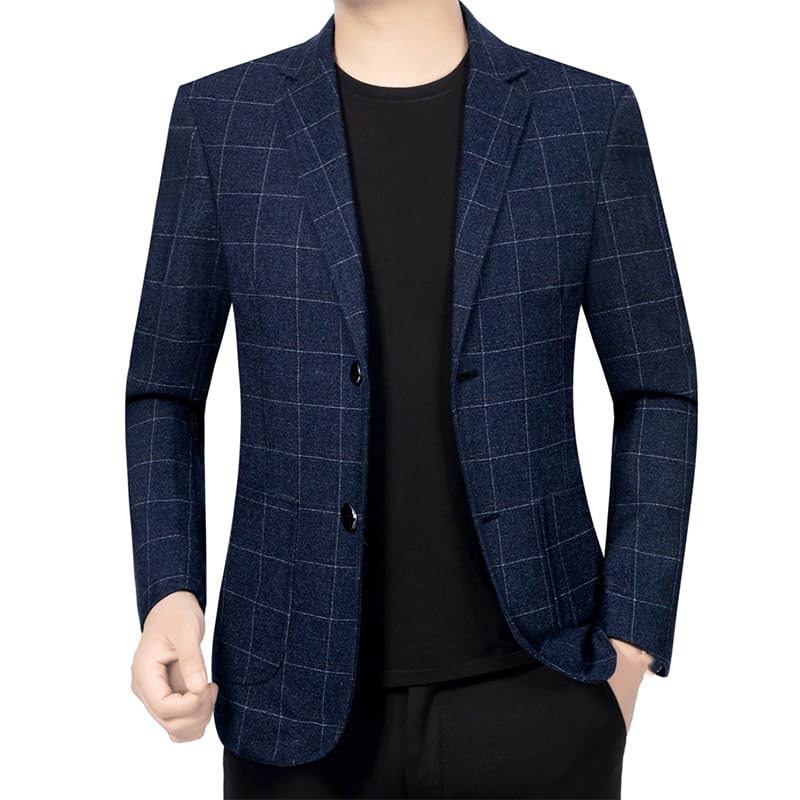 Mens Blue Plaid Blazers Classic Fit Sport Coat Lightweight Two Button Stylish Suit Jacket for Daily Party Business