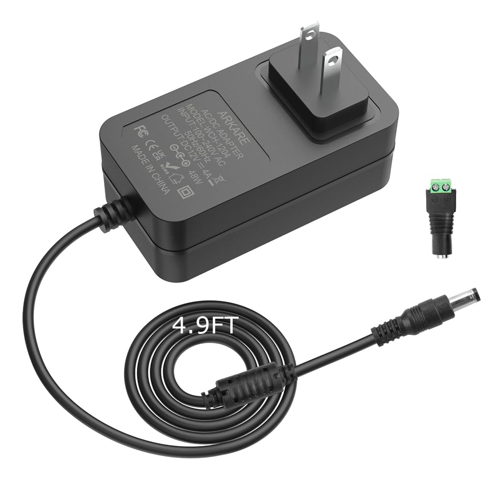 12V 4A Power Supply Adapter Converter Transformer 48W AC 100-240V to DC 12 Volt 4amp Power Cord with 5.5x2.5mm Jack for LED Strip Lights 3D Printer CCTV Security Camera Webcam Speaker 4.9FT-image-47