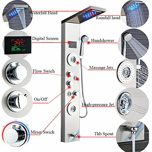Panel de Ducha LED de Acero Inoxidable con Acabado Mate, Sistema de Boquillas para Lluvia y Masaje miniatura 5