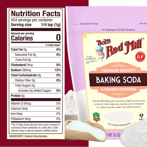 Gluten Free Baking Soda Bundle. Includes 1-16 Oz Resealable Bag Of Bobs Red Mill Baking Soda. Bobs Red Mill Baking Soda Is Certified Gluten Free, Non Gmo & Kosher Comes With A Bellatavo Fridge Magnet! #TOP5