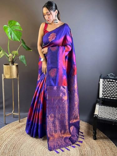 Image of SGF11 Women's Kanjivaram Pure Soft Silk Saree With Unstitched Blouse Piece