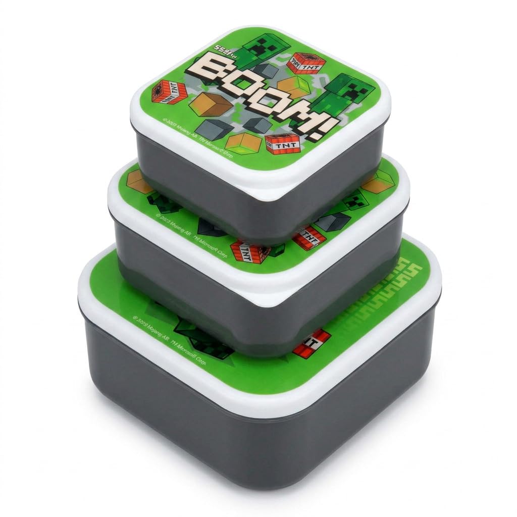 HOX Minecraft Creeper Kids Snack Containers Set of 3