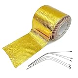 (エスネット) ゴールド テープ 汎用 断熱 耐熱 無地 350度 まで タイラップ 付き インテークパイプ 熱反射 エンジン マフラー ドレスアップ SN-226-T スイッチ ステッカー （5ｍ+タイラップ4本）