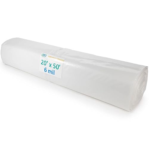 IDL Packaging Lámina de plástico transparente de construcción de 6 mil, 20 x 50 pies (1000 pies cuadrados) - Rollo de película LDPE - Cubierta de