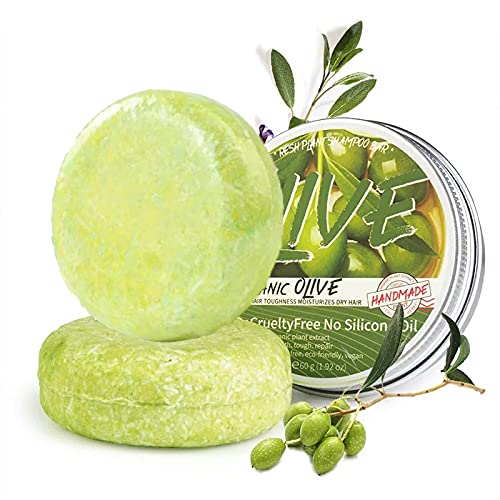 Oniyea 2 PC Natural Handmade Shampoo Bar Soap, Enhance Hair Toughness, Moisturize Dry Hair, 100% Organic Plant Extract Hair Wash, Women Men, Eco-friendly 1.92 Oz Each (OLIVE)
