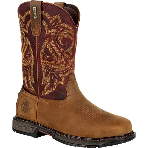 Georgia Boot Carbo-Tec LT Women's Steel Toe Waterproof Pull-On Boot, Brown, Size 7.5(W)