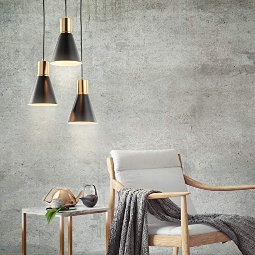 Image of JONATHAN Y Apollo Mid-Century 3-Light Pendant 15 inch, Black /Brass Gold | Modern, Adjustable Height, Metal Cone Shade, Kitchen Island, Hallway, UL Listed, Slope-Compatible, LED Bulb Included