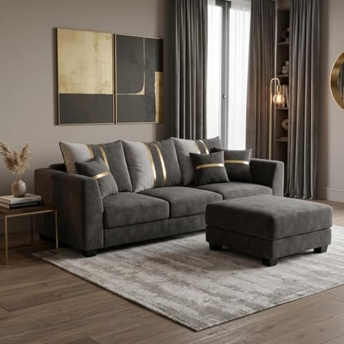 Vero Plush Comfort Sofa Set | 3 Seater with Ottoman | Luxury Velvet Suede Fabric | Modern Living Room Sofa | Dark Gray Vero Plush Comfort Sofa Set | 3 Seater with Ottoman | Luxury Velvet Suede Fabric | Modern Living Room Sofa | Dark Gray