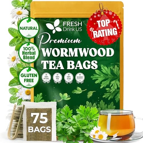 Image of FreshDrinkUS, Premium Wormwood Tea - 75 Tea Bags - Handcrafted Herbal Blend, Caffeine-Free - Smooth Taste & Naturally Refreshing.
