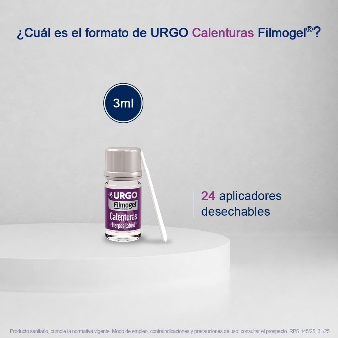 Urgo - Calenturas Filmogel® - Tratamiento para úlcera labial, para todas las etapas de la calentura - Alivia el picor, escozor y quemazón - Frasco de 3 ml con 24 aplicadores