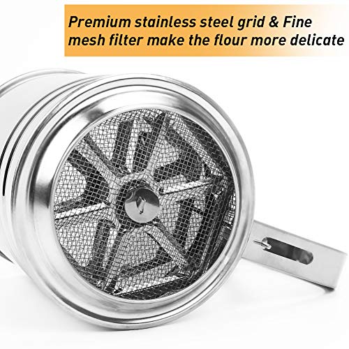 Stainless Steel Flour Sifter for Baking 3 Cup Hand-held Squeeze Sifter Double Layers Sieve with Hand Press Handle
