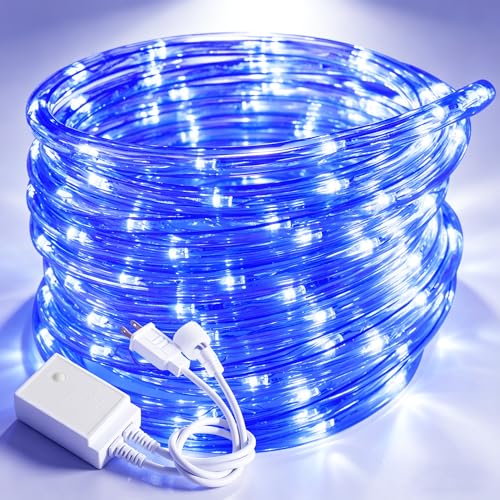 Image of 50ft Rope Lights For Outside, Connectable & Flexible Tube Lights with 8 Modes Controller,Waterproof Blue LED Rope Lighting for Deck,Garden,Pool,Patio,Bedroom, Indoor & Outdoor Landscape Strip Light