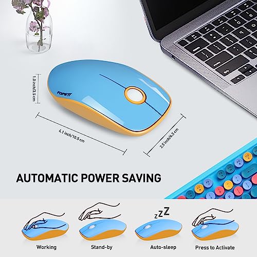 Image of Colorful Wireless Keyboard and Mouse Combo, Cute Blue Typewriter Style Round Key Keyboard, 2.4GHz Fun Bubble Full Size Aesthetic Retro Keyboard with Number Pad for Long Nails PC Laptop Desktop