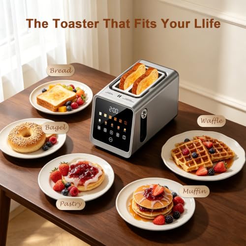 Image of 2 Slice Toaster, Smart Digital Touchscreen with Memory Function, 1.5 inch Extra-Wide Slots, 5 Bread Types & 6 Browning Settings, 900W for Fast Toasting, Defrost & Reheat Modes