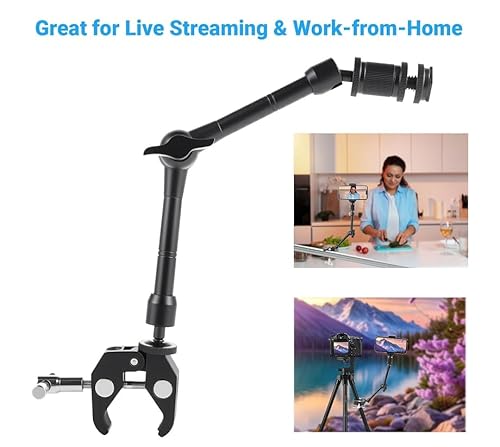 11 Zoll Magic Arm - Gelenkarm Kamera Arm - Flexibler Kamerahalterung Tischhalter mit Superklemme - Verstellbarer Arm mit 1/4 & 3/8 Zoll Gewinde - Overhead-Halter für Licht, Webcam, Mikrofon, Action-Ka