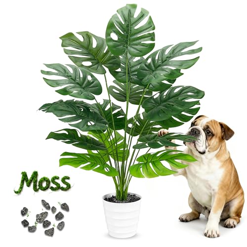 Der Rose 28" Tall Artificial Monstera Plant Faux Plants Indoor in White Pot for Home Office Living Room Floor Porch Balcony Decor White-monstera Plant