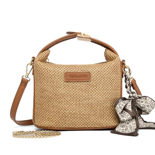 2025 Straw Purses for Women, Woven Crossbody Bags with Detachable Chain & Leather Straps, Straw Handbag Summer Purse Beach Woven Bag for Travel Vacation