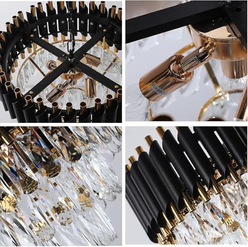 Image of Modern K9 Crystal Chandeliers Gold -Round Crystal Chandelier for Living Room Colors.Warm White, Moon Light,Golden,Led Plate Included (Black Gold, 400MM)