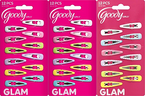 Goody Girls Solid Dot & Striped Snap Clips, 12 pcs (Pack of 3)