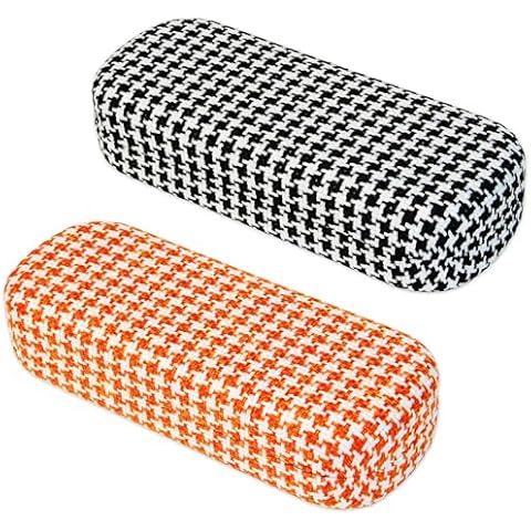 K KAREZOG Eyeglass Case 2PCS,Glasses Case Hard Shell,Hard Eyeglass case for Women with Houndstooth Fabric,Reading Glasses Case,Hard Sunglasses Case Women Ladies Girls Travel Study Work Cover