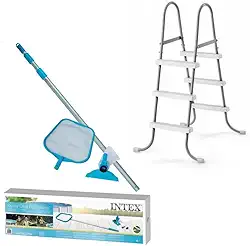 Kit Escada Para Piscina Intex 91CM Com Kit Limpeza e Manutenção Peneira Aspirador