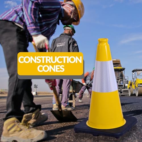 Image of BESEA 4 Pack 18 Inch Yellow Traffic Cones with Wide Stable Base