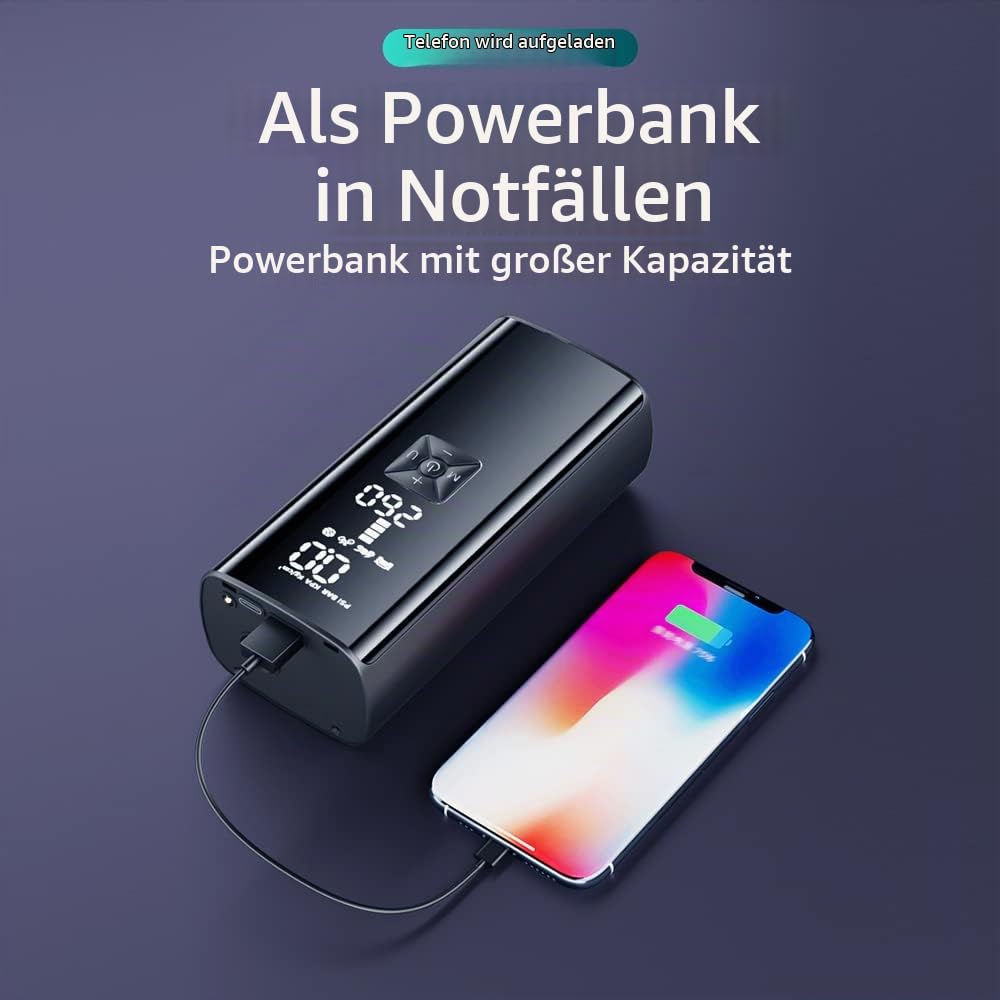 Elektrische Luftpumpe Akku 8000mAh 40db Leise Lautstärke Fahrrad Pumpe Elektrische 150 PSI Mini Kompressor mit Powerbank LED Notlicht für Auto Fahrrad Motorrad Ball Scooter, 4 Gasnadel