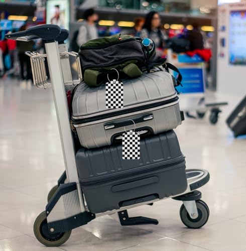 2P Black White Plaid Lines Race Grid Checkered Flag Luggage Tags Privacy Cover ID Label with Stainless Steel Loop and Address Card for Travel Bag Suitcase Funny Cute Man Women Kids4
